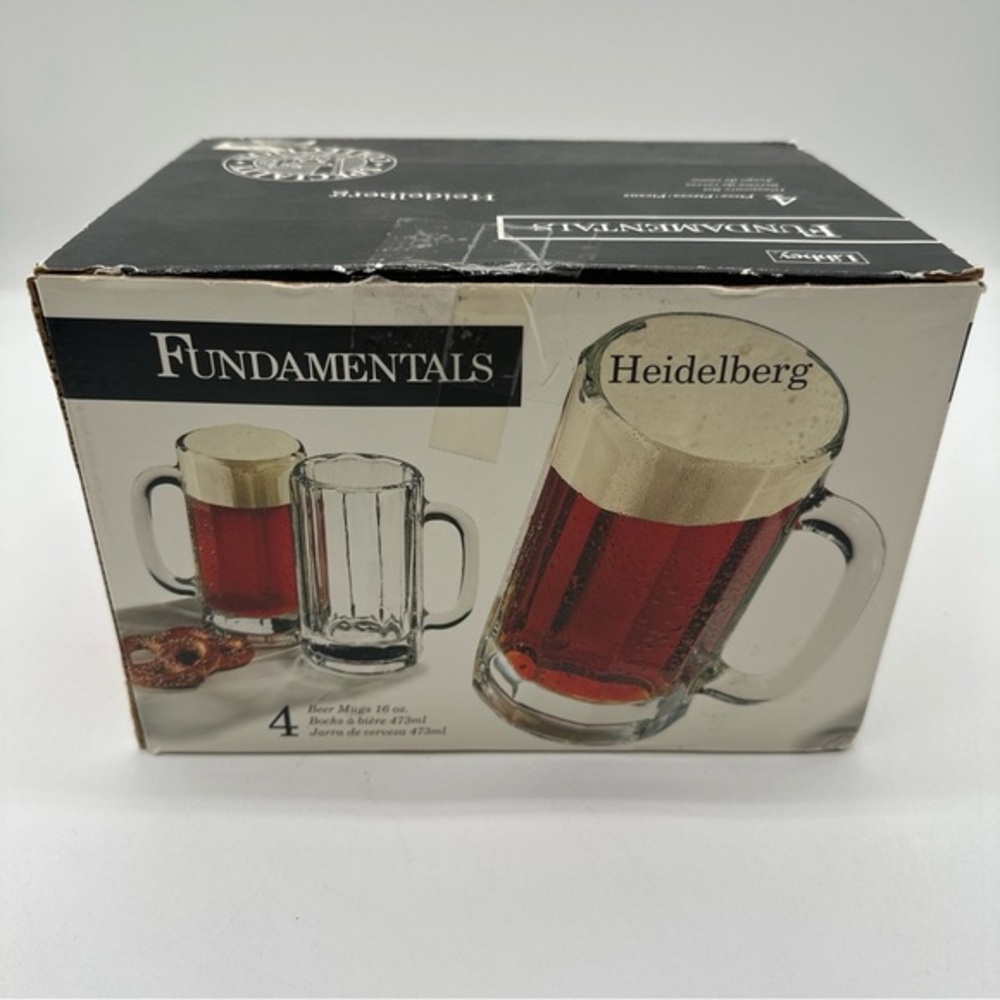 Vintage Libbey Heidelberg Heavy Clear Glass 10 Panel Beer Mug‎ Steins 4X 16 Oz